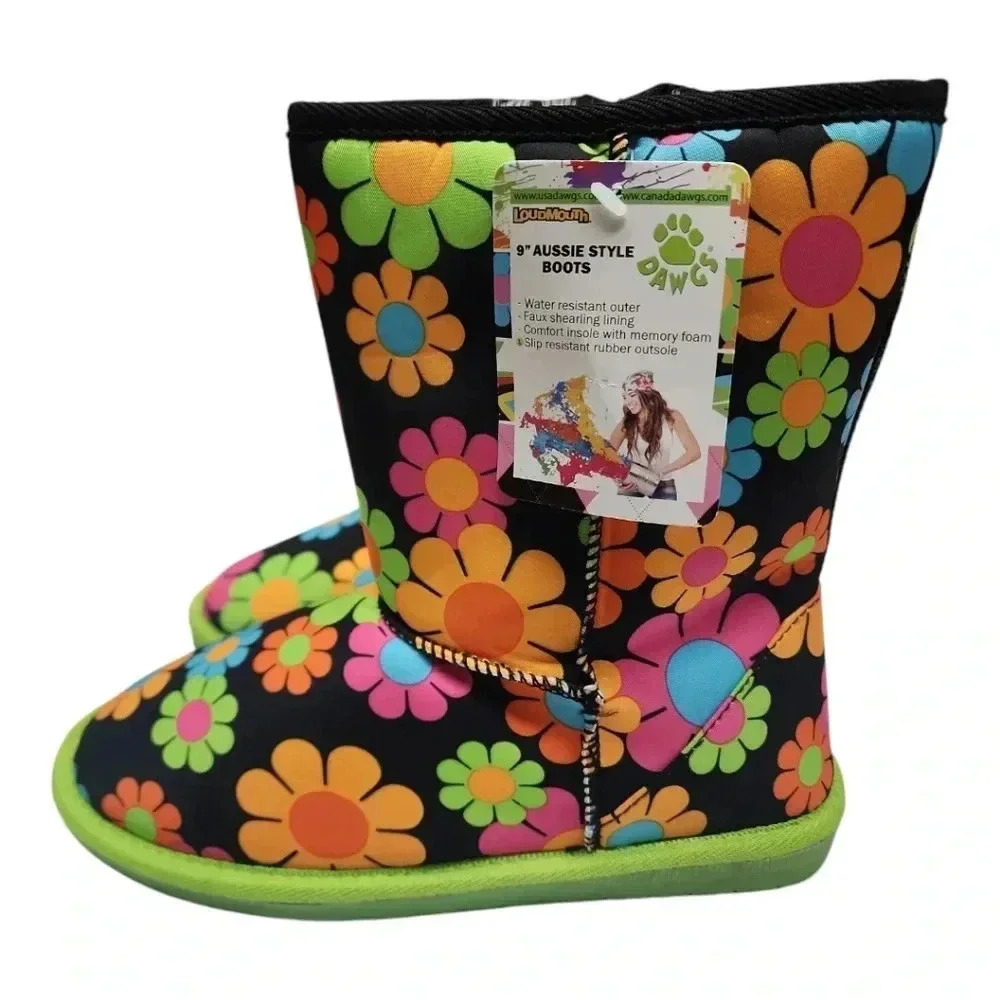 Y2K Flower Power Winter Boots Faux Fur Lined Retro Hippie Floral Sz 7 - Picture 7 of 16